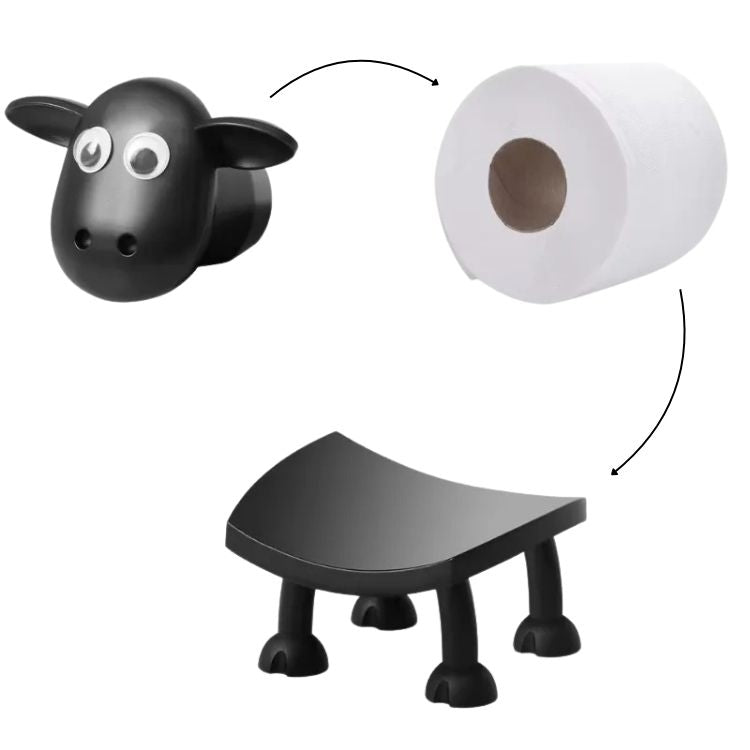 Black sheep toilet roll holder with a top shelf,