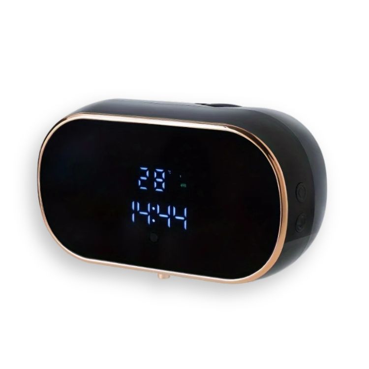 Black sensor soap dispenser, angled view.