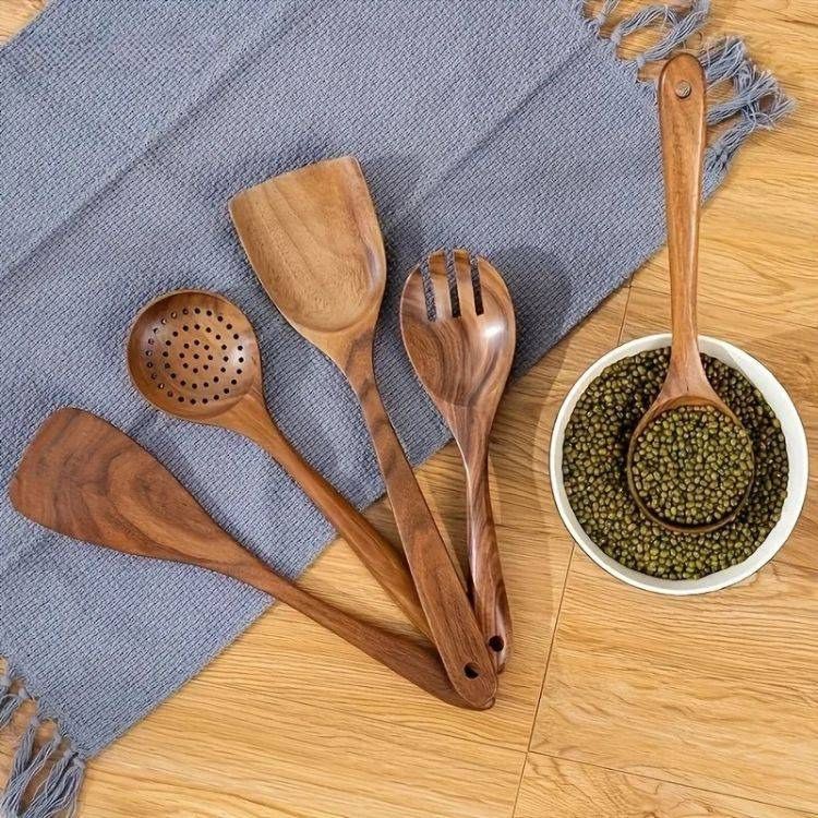 Wooden spoons for cooking shown with labeled measurements on white background.