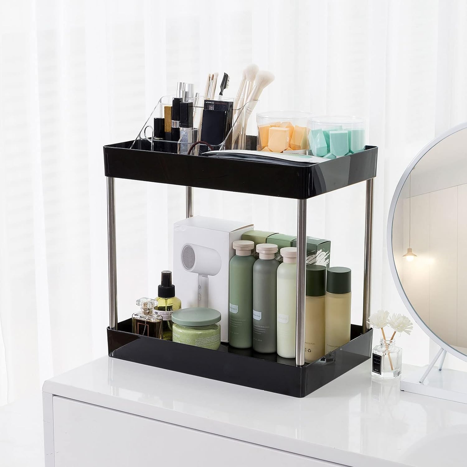 Two Tier Shelf Organiser with Hooks