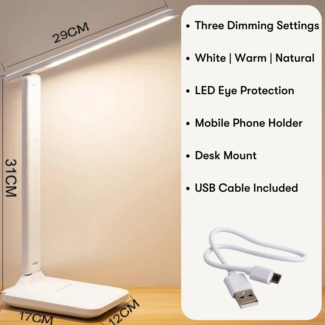 Eye Care LED Desk Light Dimmable with Phone Stand