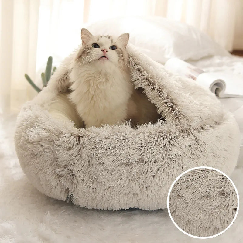 Plush Pet Bed Nest Semi-closed for Cats Small Dogs