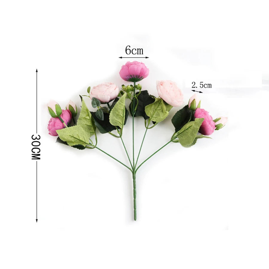 Artificial Peony Stem with Foliage