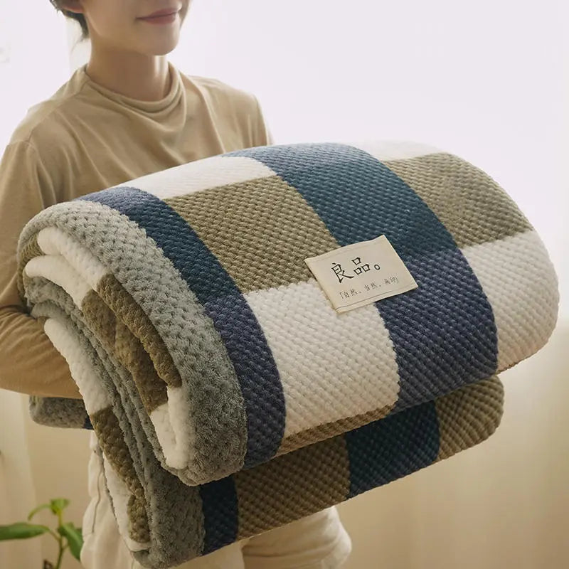 Faux Fur Pattern Throw Super Soft Blanket Waffle Checked Tartan