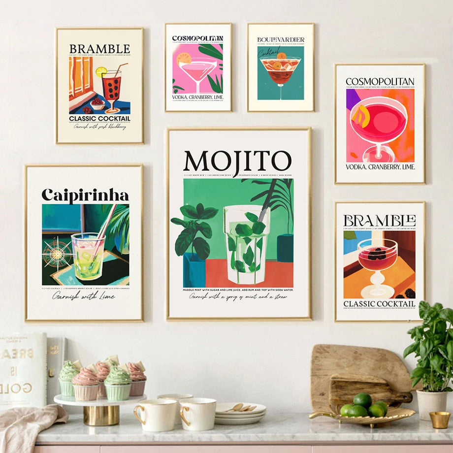 Frameless Retro Cocktail Canvas Poster