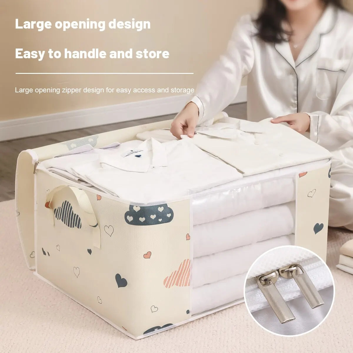 Storage Bag with Cloud Print Cream or Navy