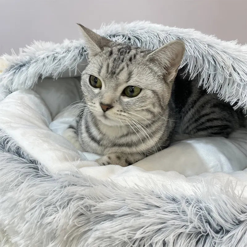 Plush Pet Bed Nest Semi-closed for Cats Small Dogs
