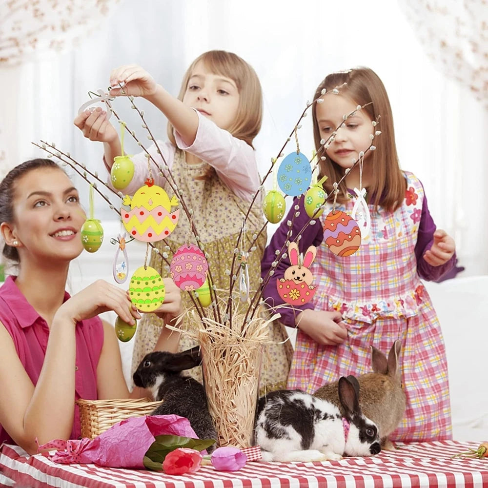 12 Piece Easter Wooden Hanging Decorations