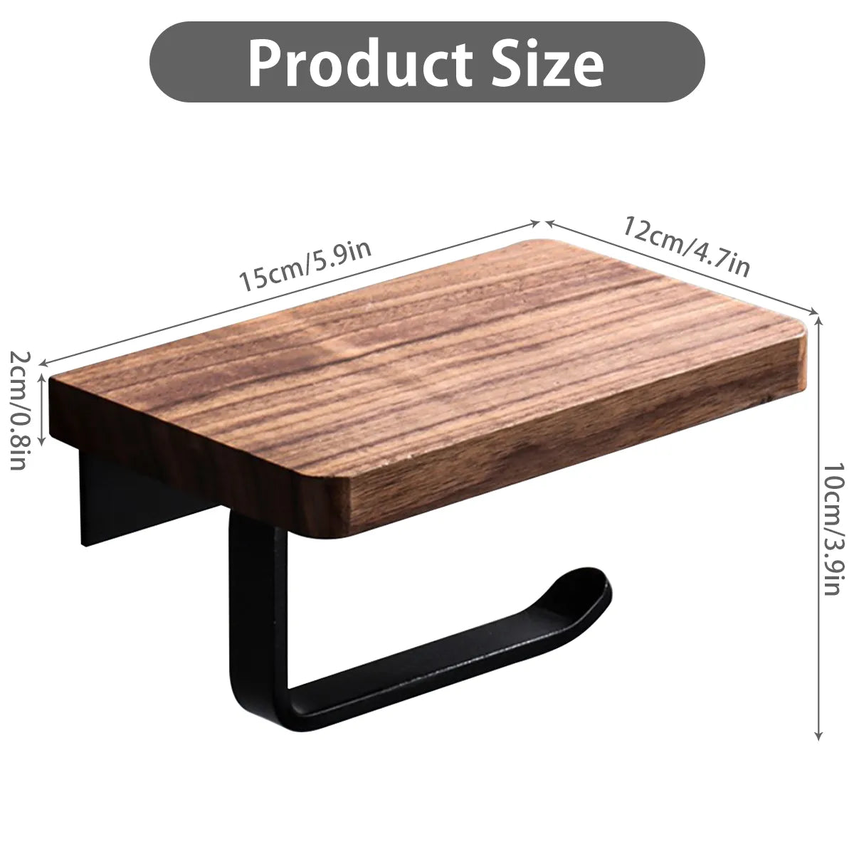 Wood Toilet Roll Holder with Storage Shelf