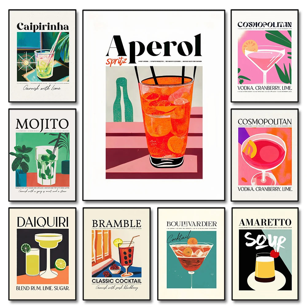 Frameless Retro Cocktail Canvas Poster