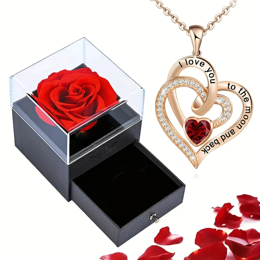 Love Heart Necklace with Rose Gift Box