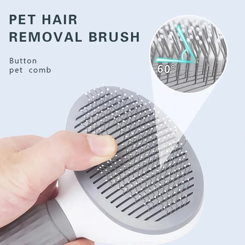 Self Cleaning Pet Grooming Brush for Dogs Cats with ergonomic handle