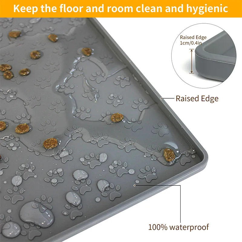 Silicone Pet Food Mat Non-slip Waterproof for Cats Dogs Paw Print Patten