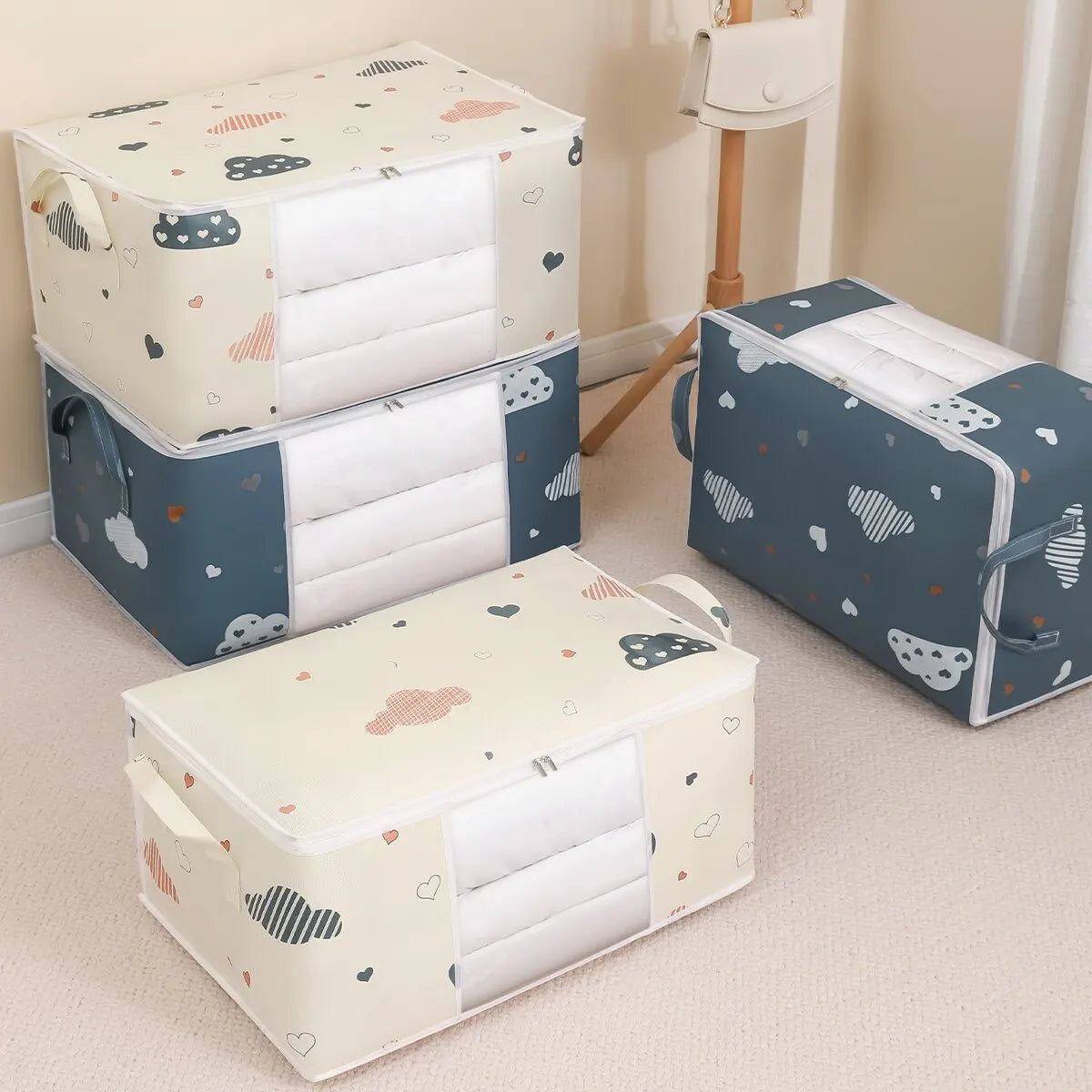 Storage Bag with Cloud Print Cream or Navy