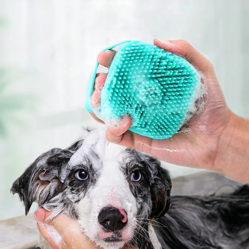 Silicone Massaging Pet Bath Brush with Shampoo dispenser for Dogs Cats