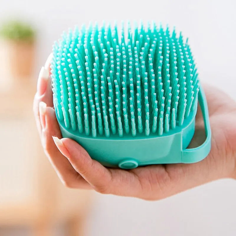 Silicone Massaging Pet Bath Brush with Shampoo dispenser for Dogs Cats