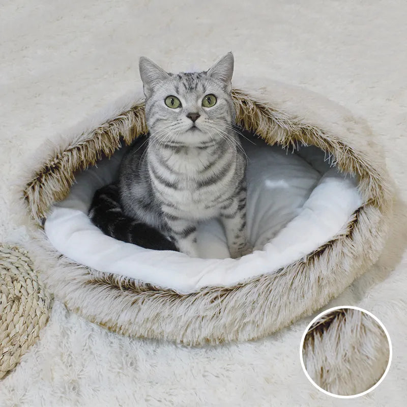 Plush Pet Bed Nest Semi-closed for Cats Small Dogs