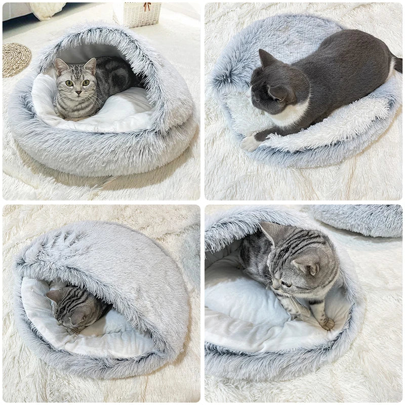 Plush Pet Bed Nest Semi-closed for Cats Small Dogs