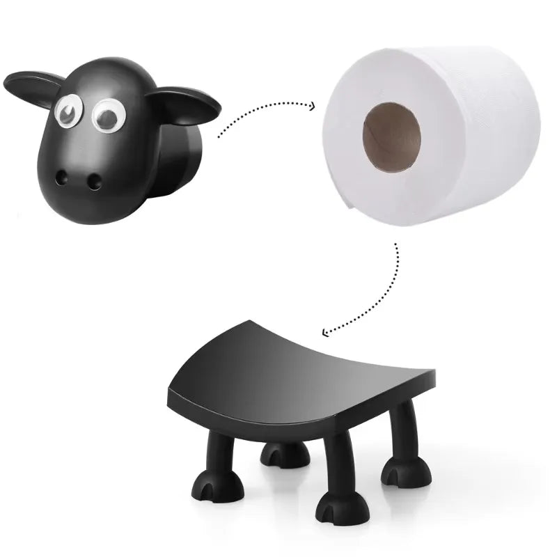 A black toilet roll holder with a top shelf, viewed from an angle.