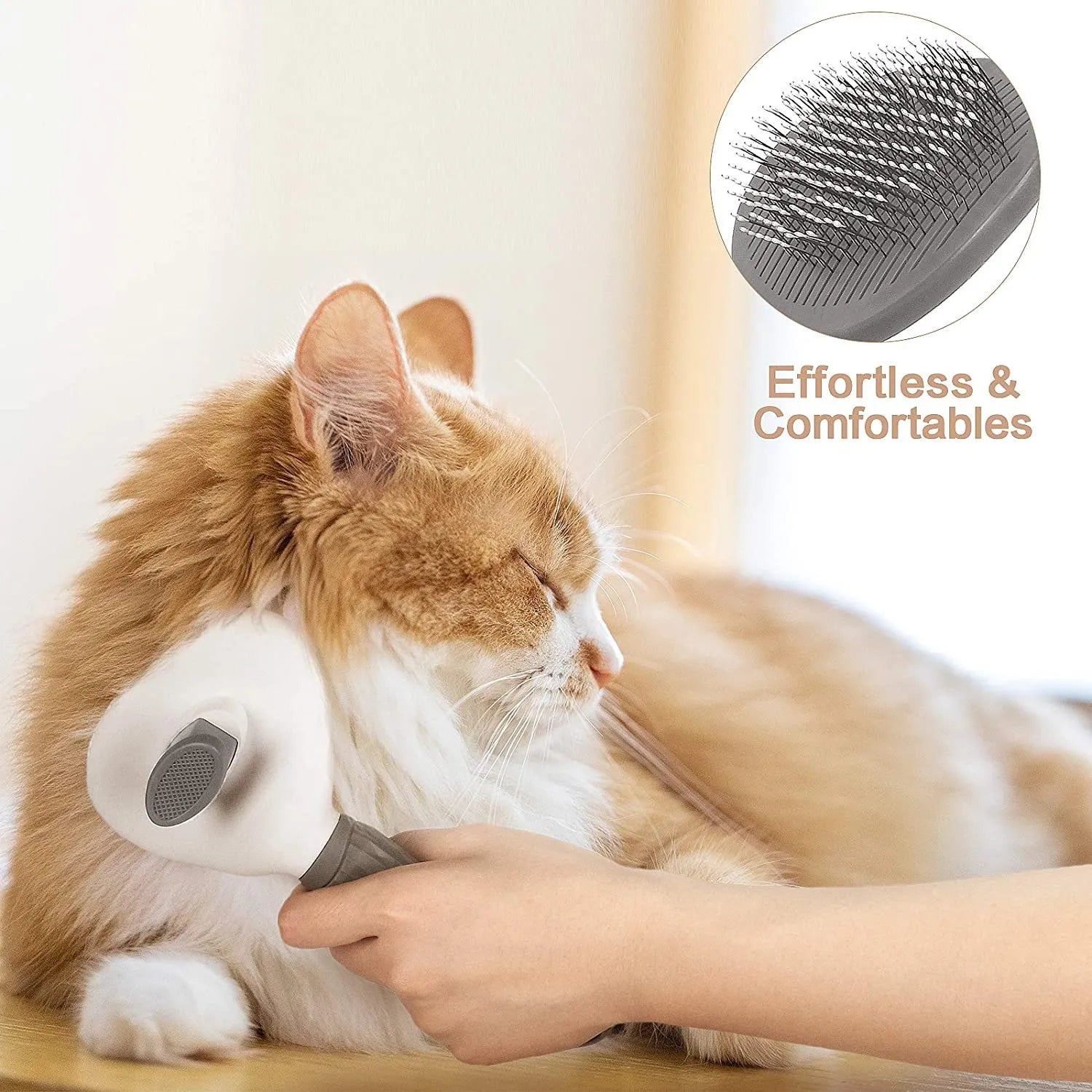 Self Cleaning Pet Grooming Brush for Dogs Cats with ergonomic handle