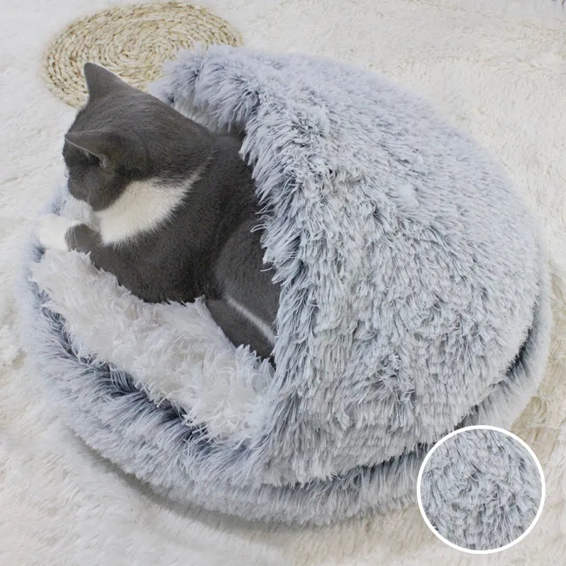 Plush Pet Bed Nest Semi-closed for Cats Small Dogs