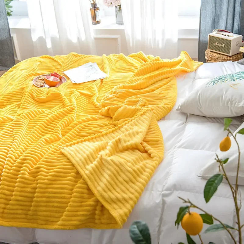 Faux Fur Ribbed Throw Soft Fleece Blanket