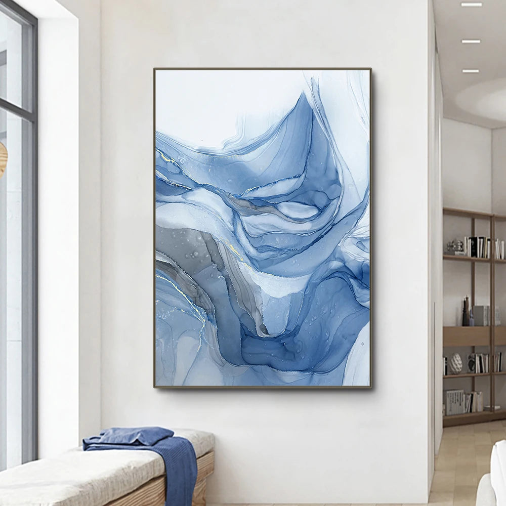 Frameless Blue Triptych Posters