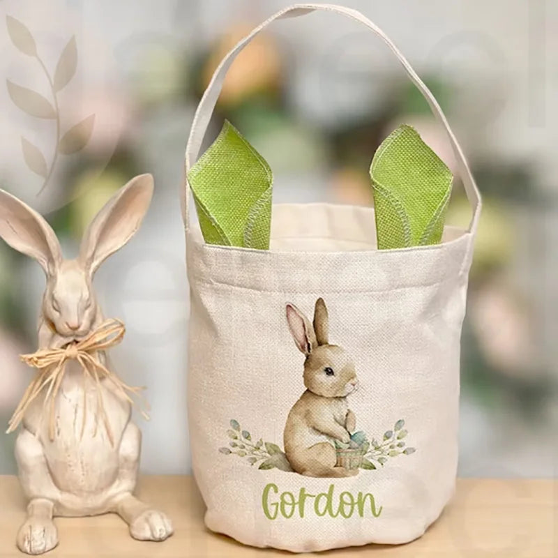 Personalised Easter Bunny Basket Vintage Cloth