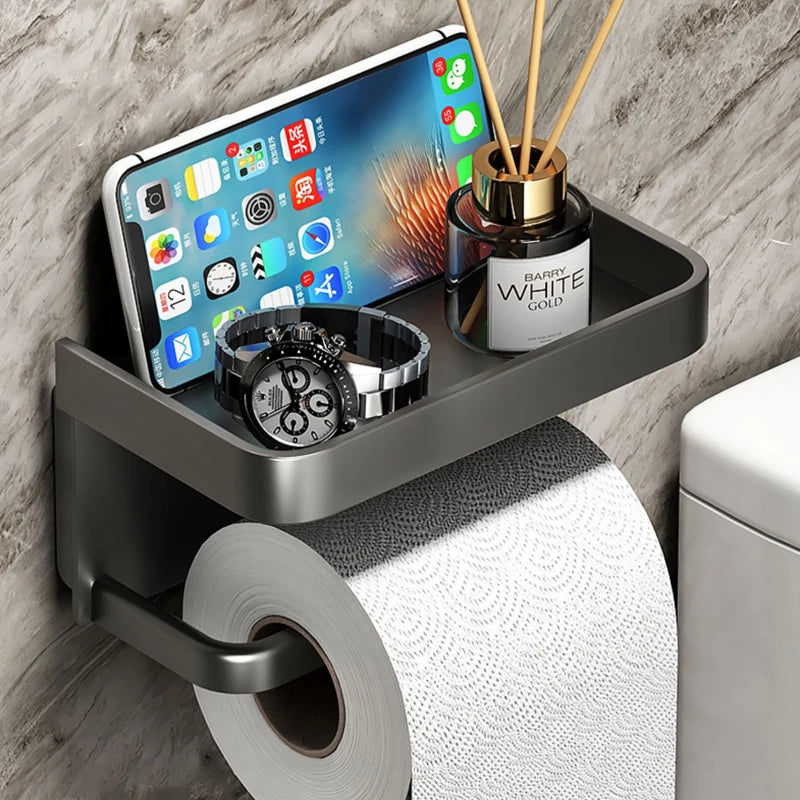 Toilet Roll Holder with Storage Shelf
