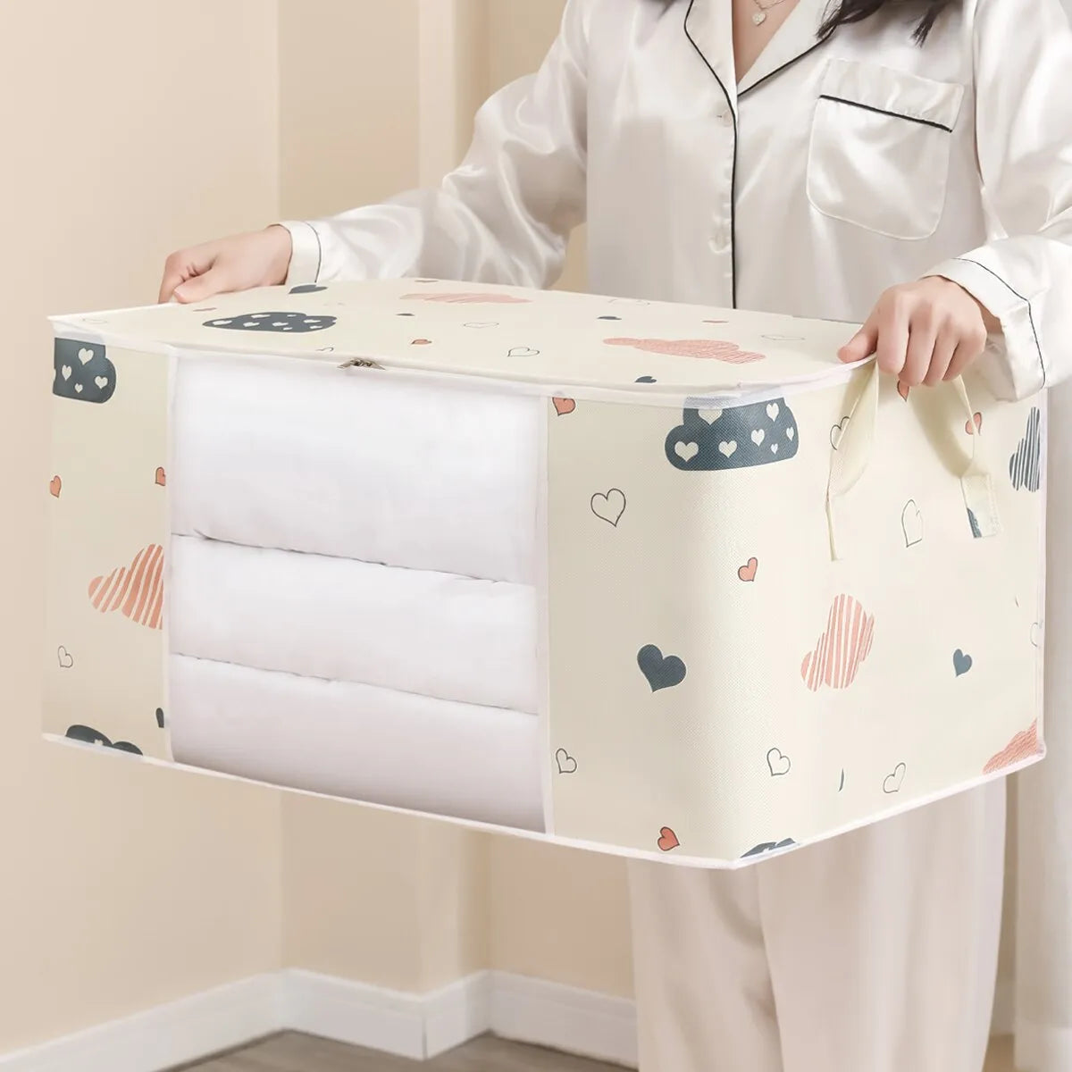 Storage Bag with Cloud Print Cream or Navy