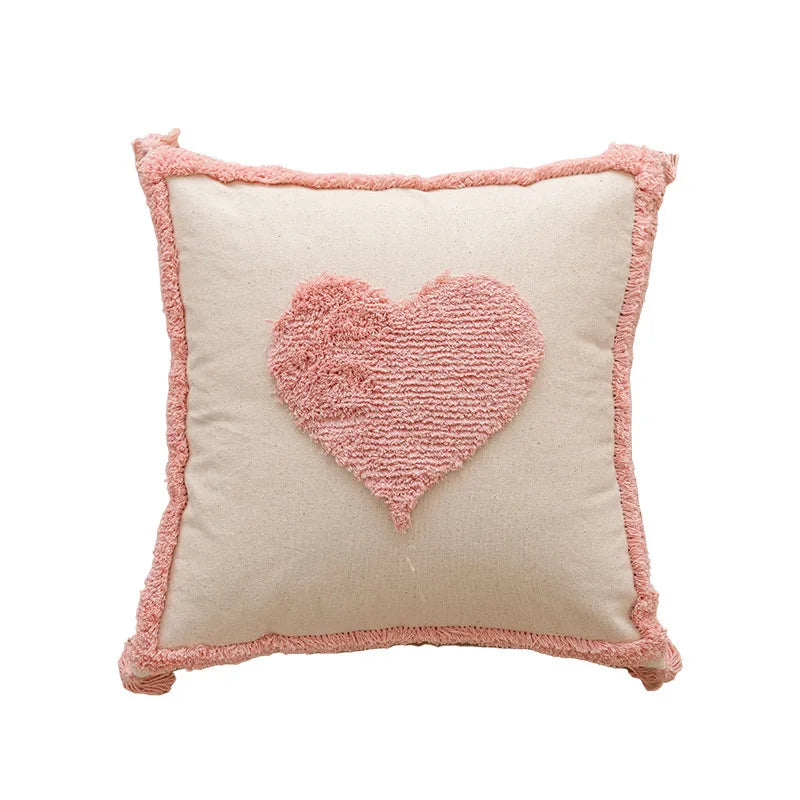 Pink Cotton Tufted Cushion Cover with Tassels