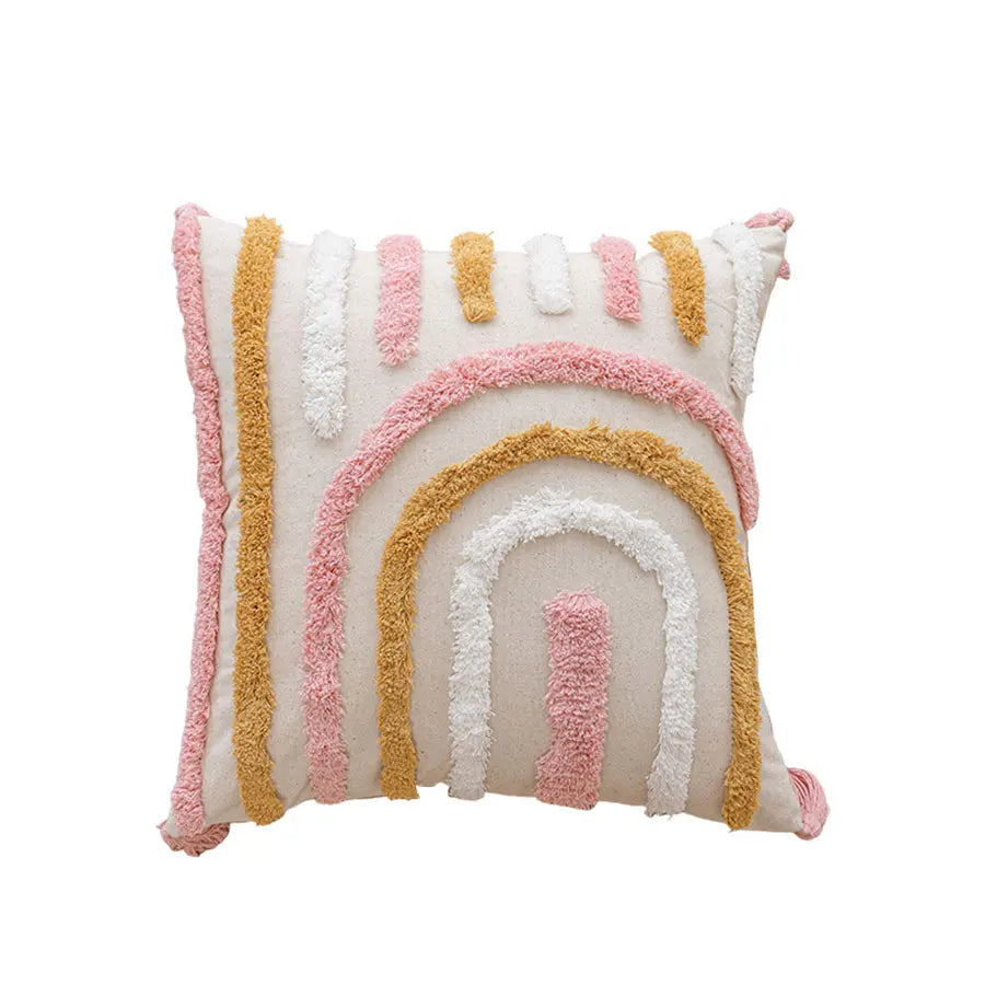 Pink Cotton Tufted Cushion Cover with Tassels