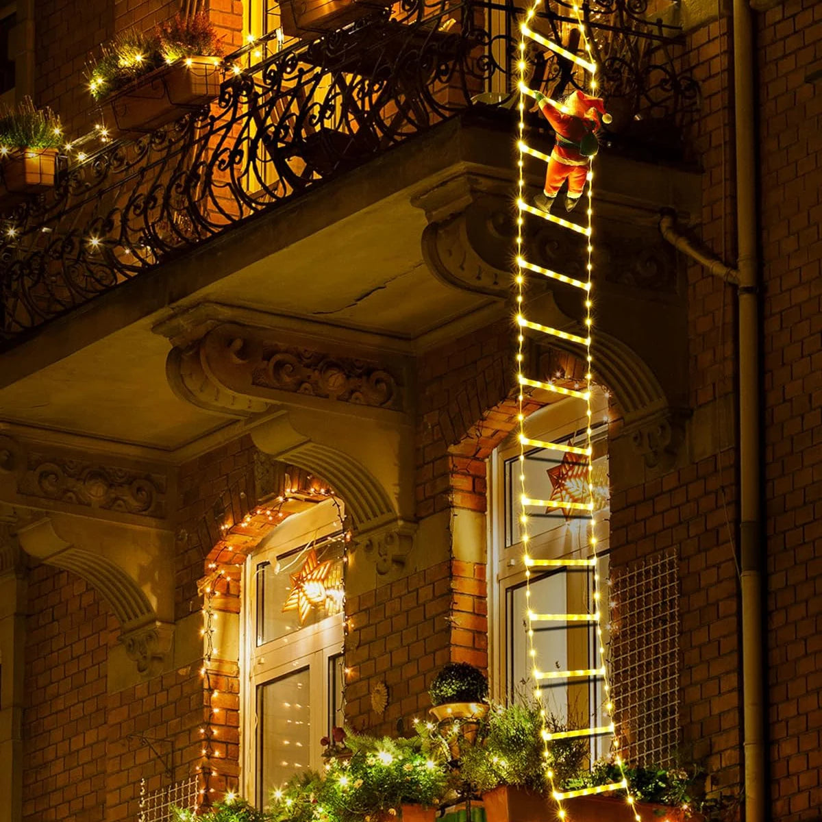 Christmas Light Ladder with Santa