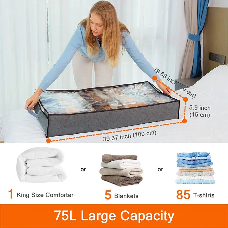 Fabric Underbed Clothing Storage Bag Black or Grey