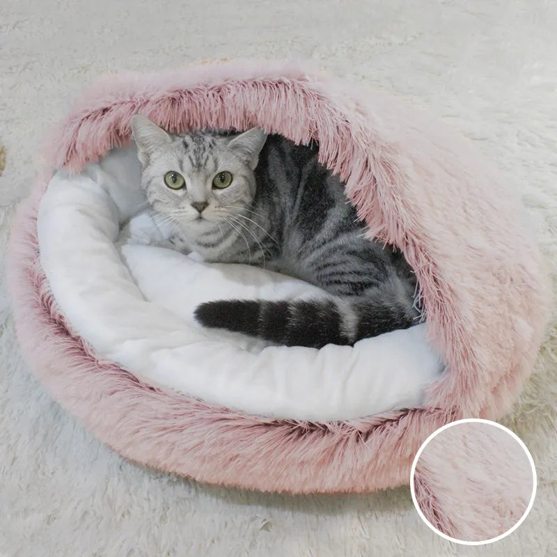 Plush Pet Bed Nest Semi-closed for Cats Small Dogs