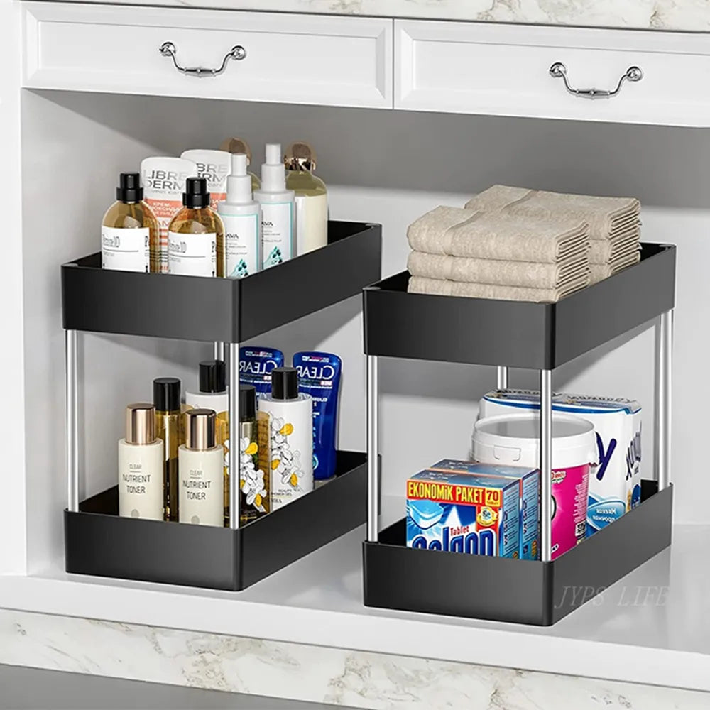 Two Tier Shelf Organiser with Hooks