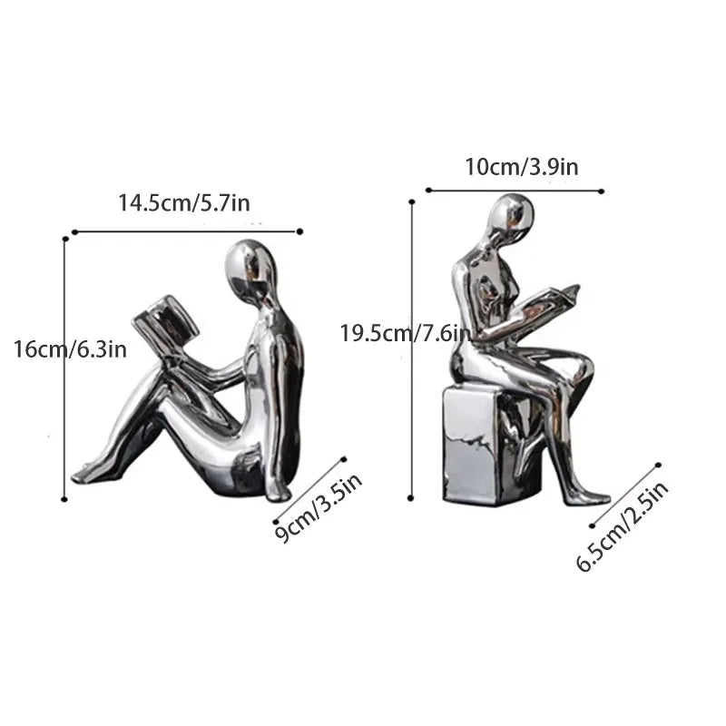Measurement diagram of bookshelf stopper figures in silver and black.