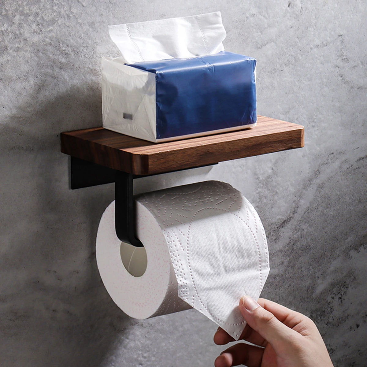 Wood Toilet Roll Holder with Storage Shelf