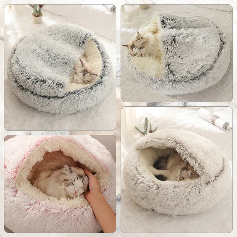 Plush Pet Bed Nest Semi-closed for Cats Small Dogs