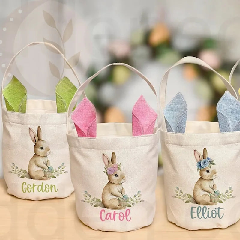 Personalised Easter Bunny Basket Vintage Cloth