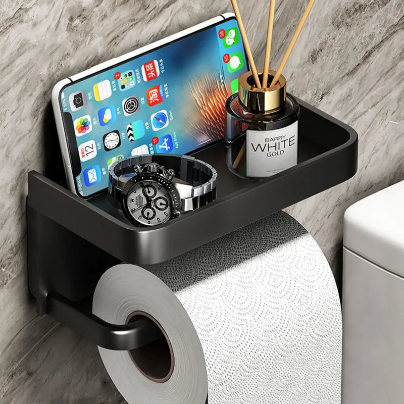 Toilet Roll Holder with Storage Shelf