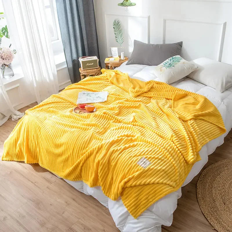 Faux Fur Ribbed Throw Soft Fleece Blanket
