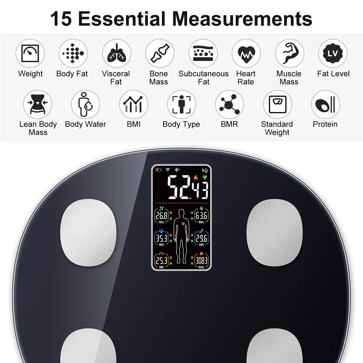 Smart Body Fat BMI Digital Bathroom Scale with Bluetooth Technology and App Control Black
