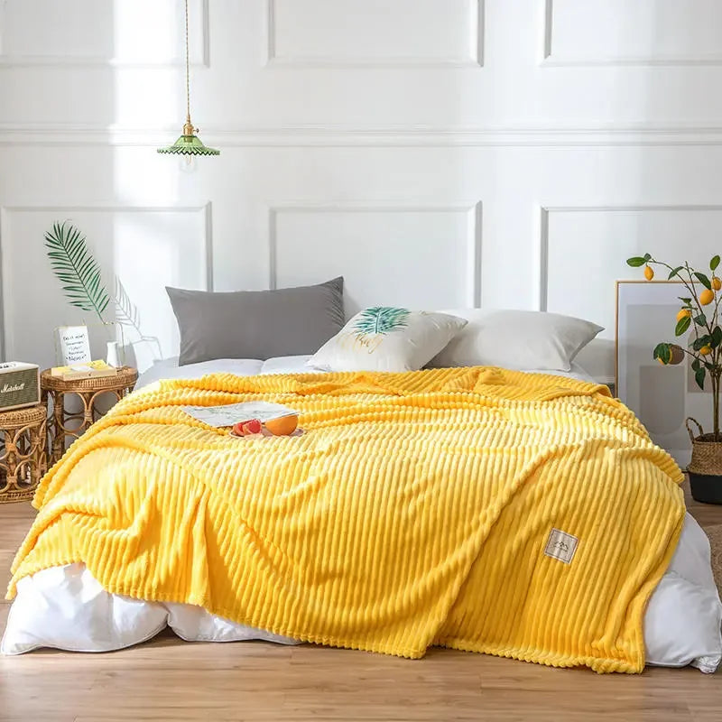 Faux Fur Ribbed Throw Soft Fleece Blanket