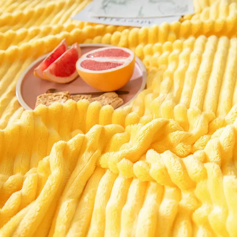 Faux Fur Ribbed Throw Soft Fleece Blanket