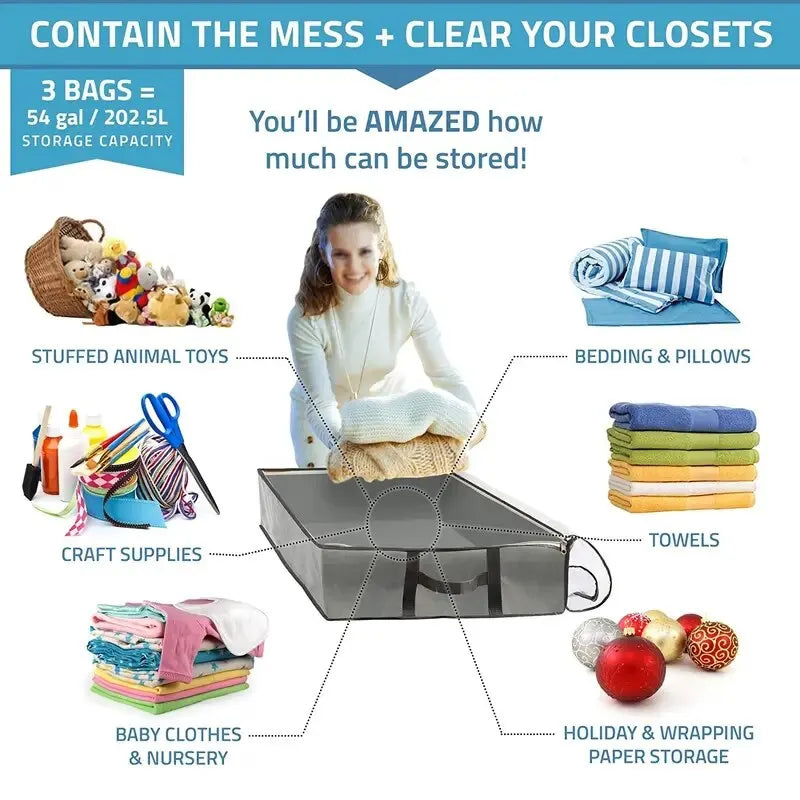 Fabric Underbed Clothing Storage Bag Blue or Grey