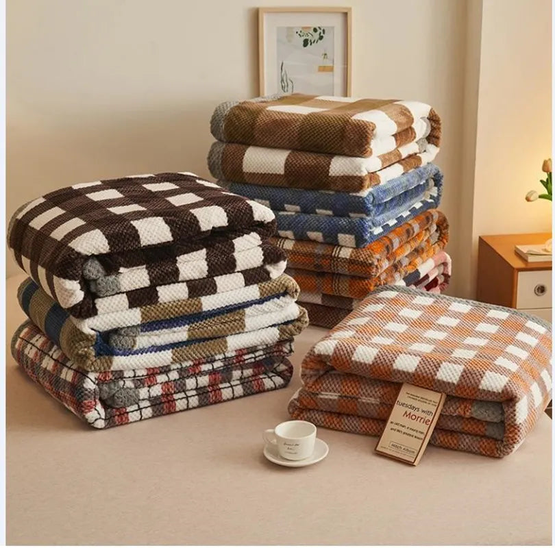 Faux Fur Pattern Throw Super Soft Blanket Waffle Checked Tartan