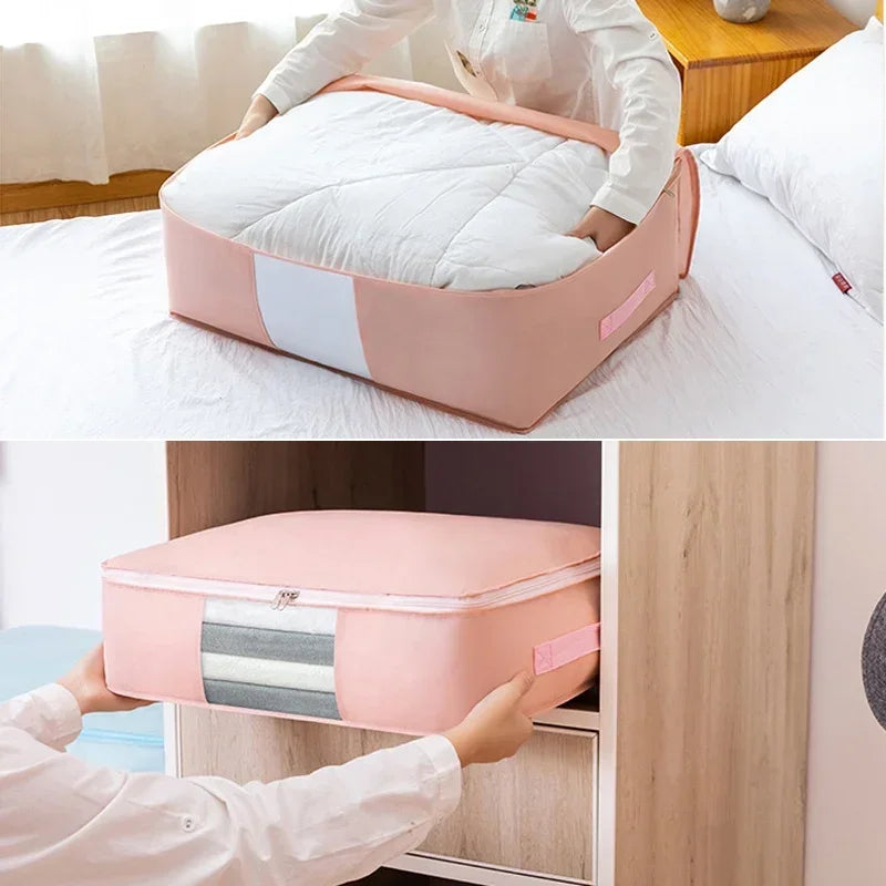 Fabric Underbed Dustproof Clothes Storage Bag Pink or Grey