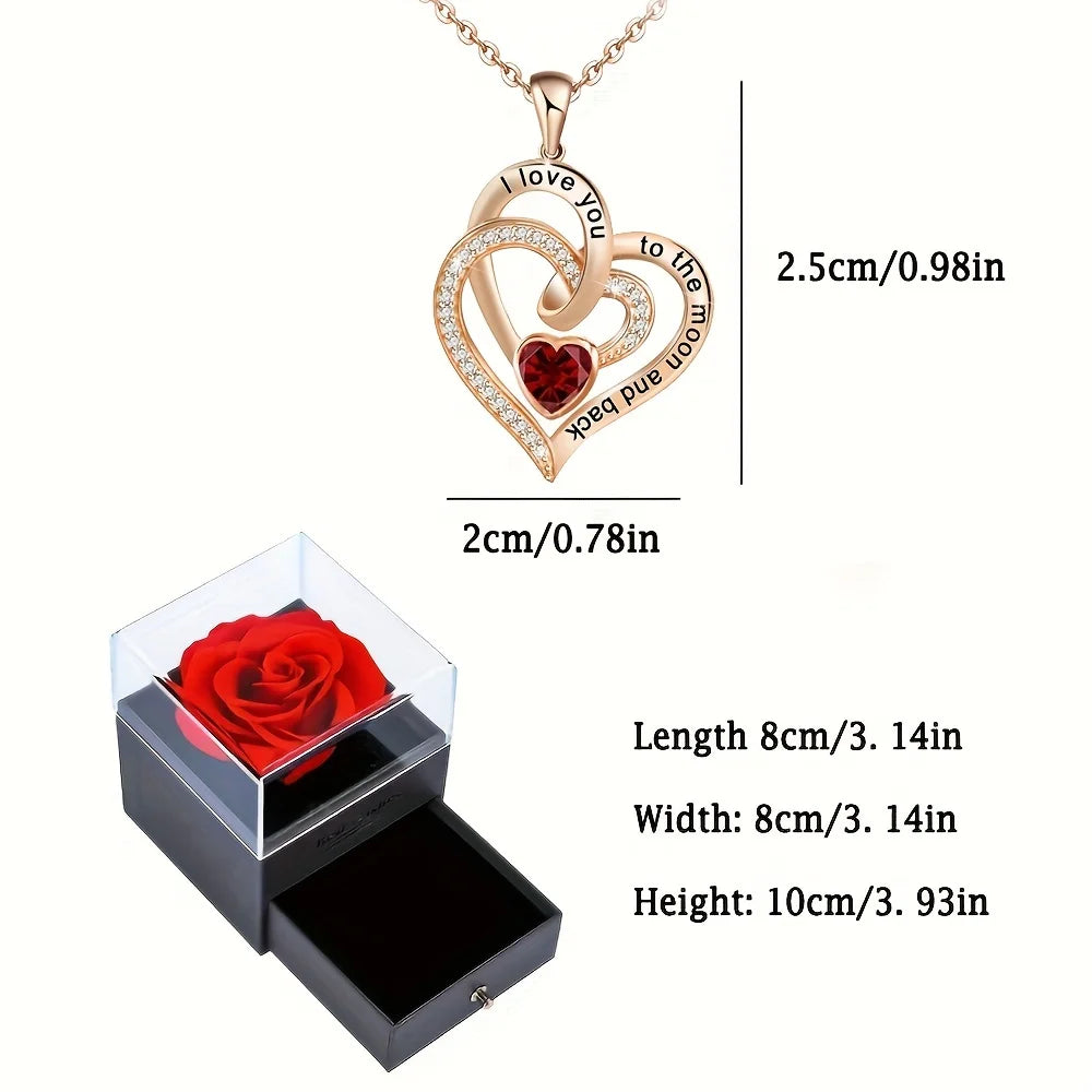 Love Heart Necklace with Rose Gift Box