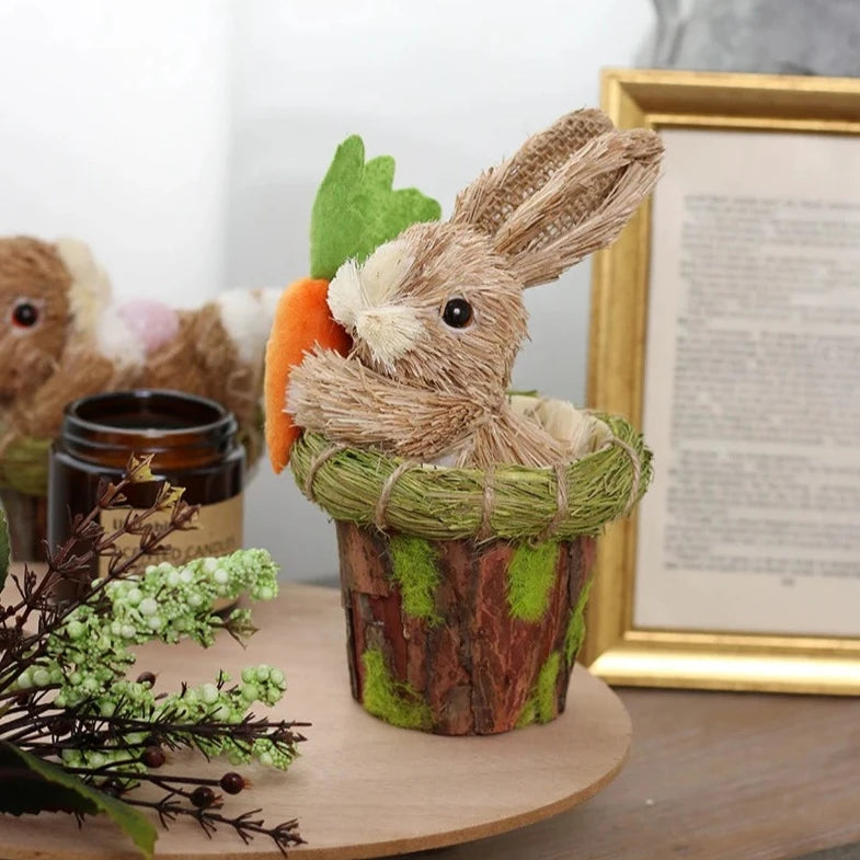 Straw Bunny in Flowerpot Easter Décor